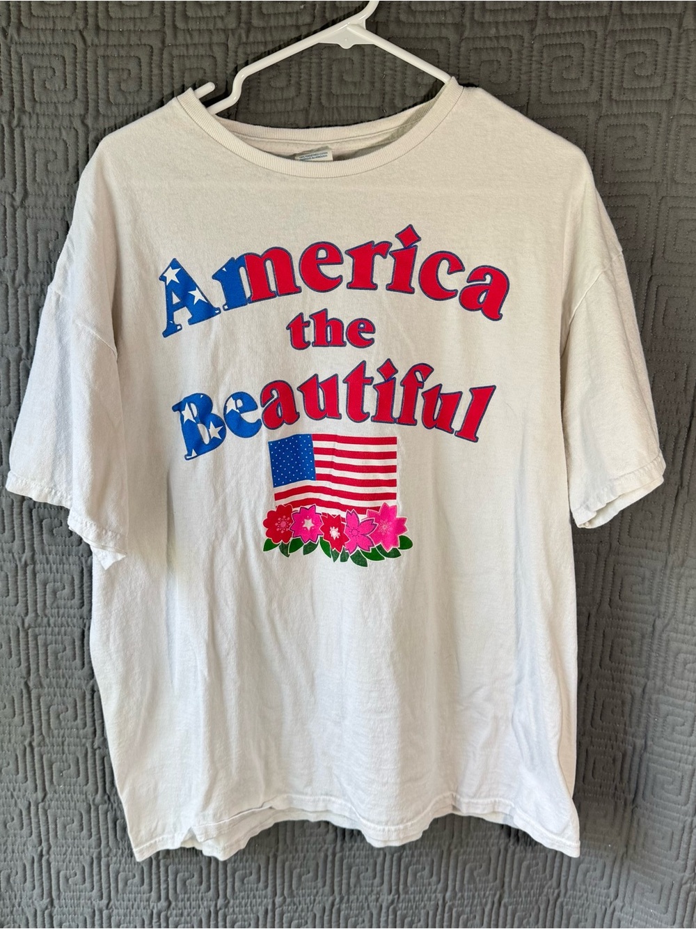 Vintage 90s America The Beautiful T Shirt Floral Flag Retro USA Delta Blank XL